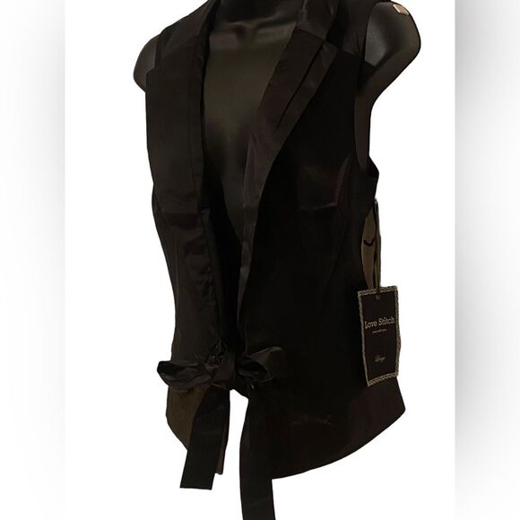 Love Stitch Jackets & Blazers - Women’s NWT Love Stitch black lapel layered center tie vest L sexy Holiday party
